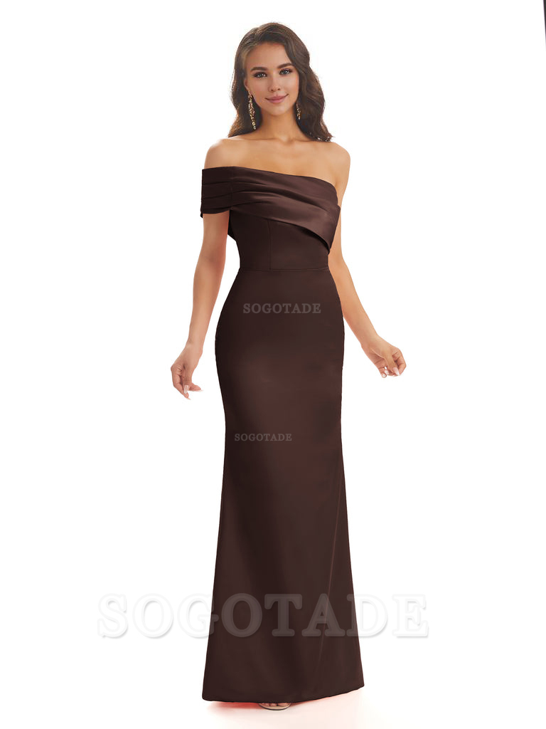 Soft Satin Sexy Side Slit One Shoulder Long Mermaid Bridesmaid Dresses Online prom dress in store