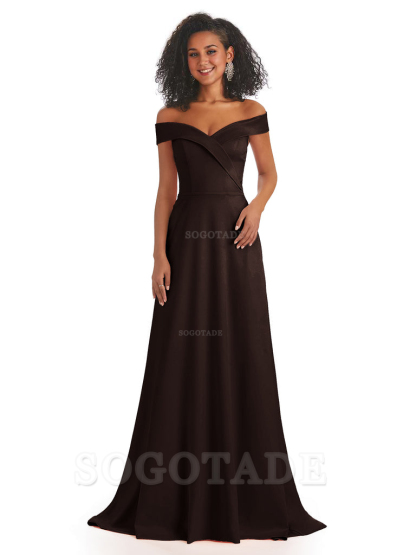 Soft Satin Off The Shoulder Long A-Line African Bridesmaid Dresses prom dress stores ﻿