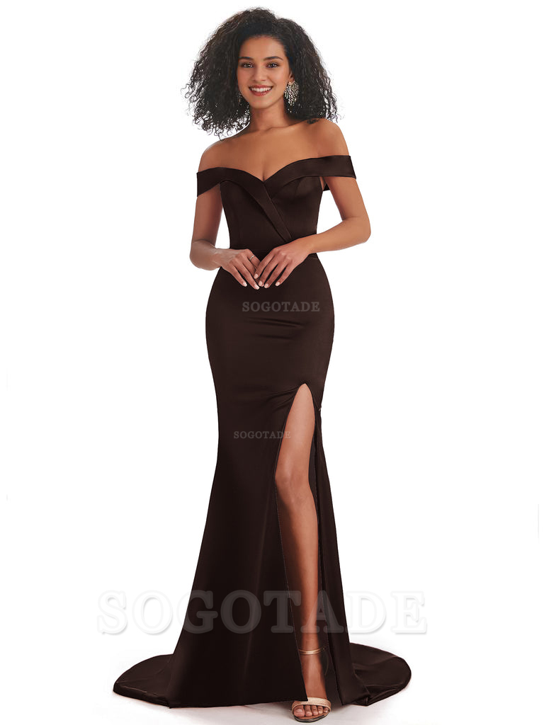 Sexy Mermaid Soft Satin Off The Shoulder Long African Bridesmaid Dresses prom shop dresses