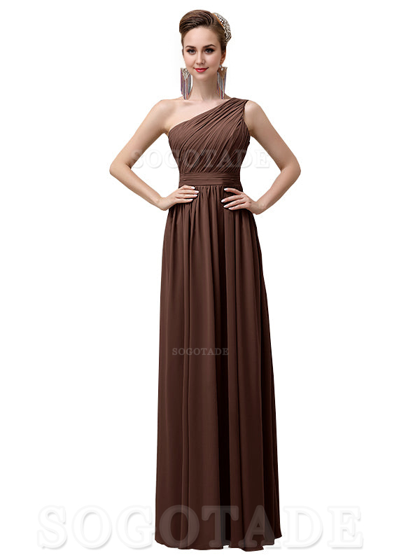 Charming One-Shoulder A-Line Chiffon Pleated Floor-Length Long Elegant Bridesmaid Dresses Formal Women's Dresses Wedding Guests Dresses