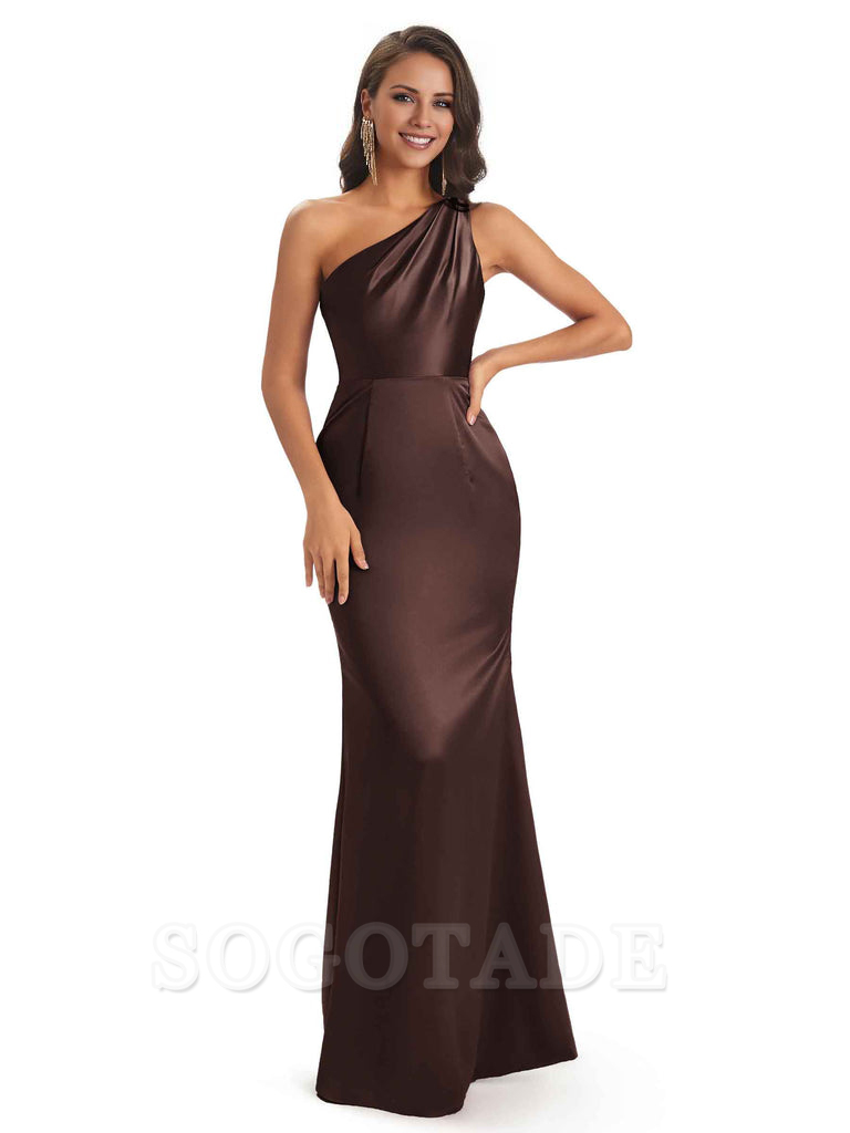 One Shoulder Long Mermaid Bridesmaid Dresses Sexy Soft Satin Elegant Evening Party Dress