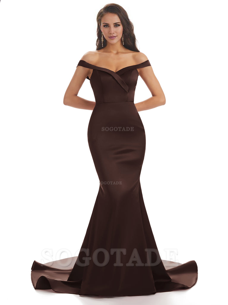 Elegant Off The Shoulder Soft Satin Mermaid Long Bridesmaid Dresses Charming Evening Party Dress