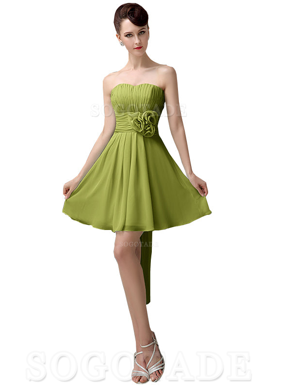 A-Line Off Shoulder Sweatheart Chiffon Short With Flower Bridesmaid Dresses Formal Women's Dresses Wedding Guests Dresses