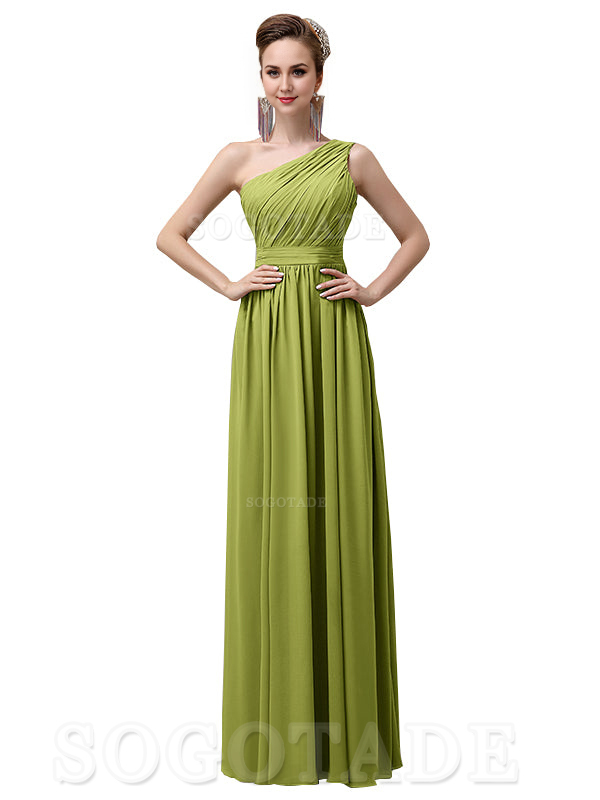 Charming One-Shoulder A-Line Chiffon Pleated Floor-Length Long Elegant Bridesmaid Dresses Formal Women's Dresses Wedding Guests Dresses