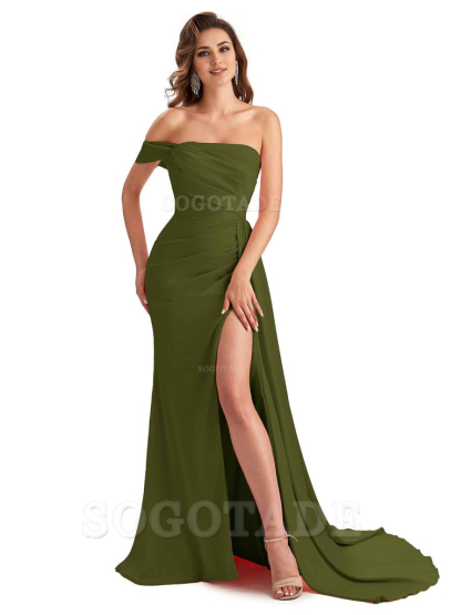 Sexy One Shoulder Side Slit Mermaid Soft Satin Long Women Bridesmaid Dresses Online