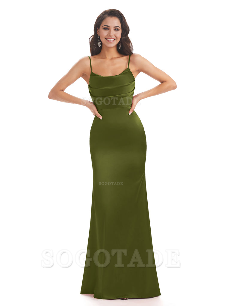 Mermaid Spaghetti Straps Satin formal dresses evening gown Bridesmaid Dresses With Side Slit 