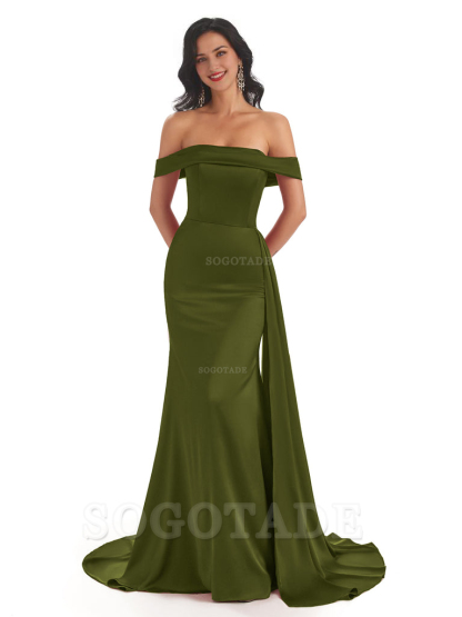 Sexy Off The Shoulder Soft Satin Mermaid Long Bridesmaid Dresses Gown prom shop dresses