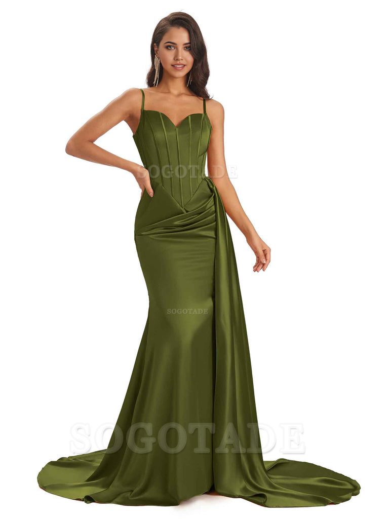 Sheath Spaghetti Satin Straps Floor-Length formal dresses evening gown Bridesmaid Dresses