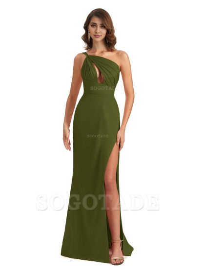 Sexy One Shoulder Silky Satin Unique Long Ladies Bridesmaid Dress For Wedding