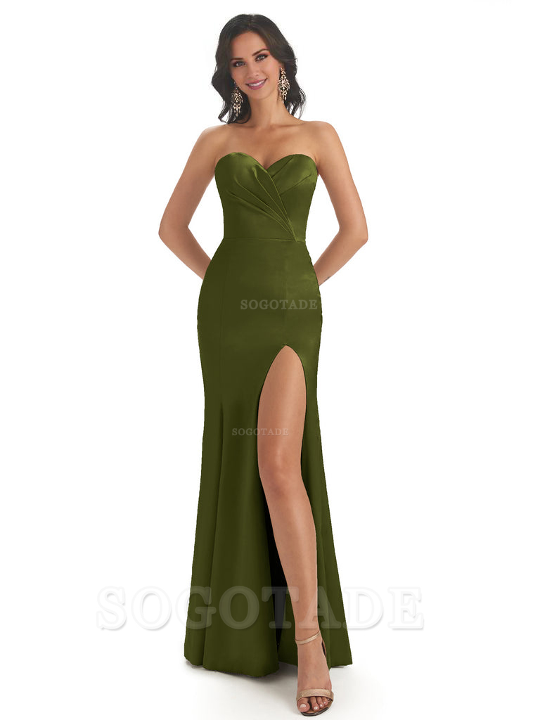 Simple Soft Satin Side Slit Sweetheart Long Mermaid Bridesmaid Dresses Elegant Evening Party Dress