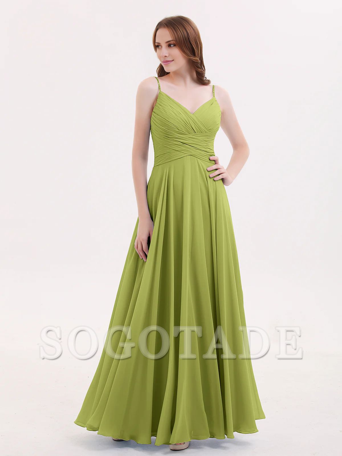 V-neck Fine Shoulder Strap Floor Length Chiffon Bridesmaid Dresses Online
