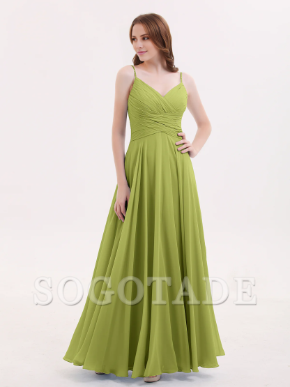 V-neck Fine Shoulder Strap Floor Length Chiffon Bridesmaid Dresses Online