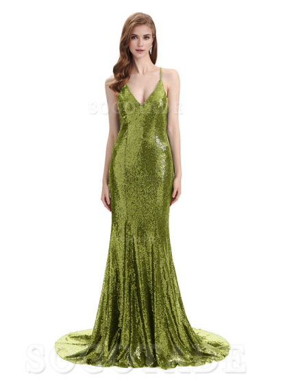 Deep V Neck Sexy Spaghetti Strap Backless Sequins Floor-Length Bridesmaid Dresses Bridesmaid Dresses Formal Women's Dresses Wedding Guest Dresses