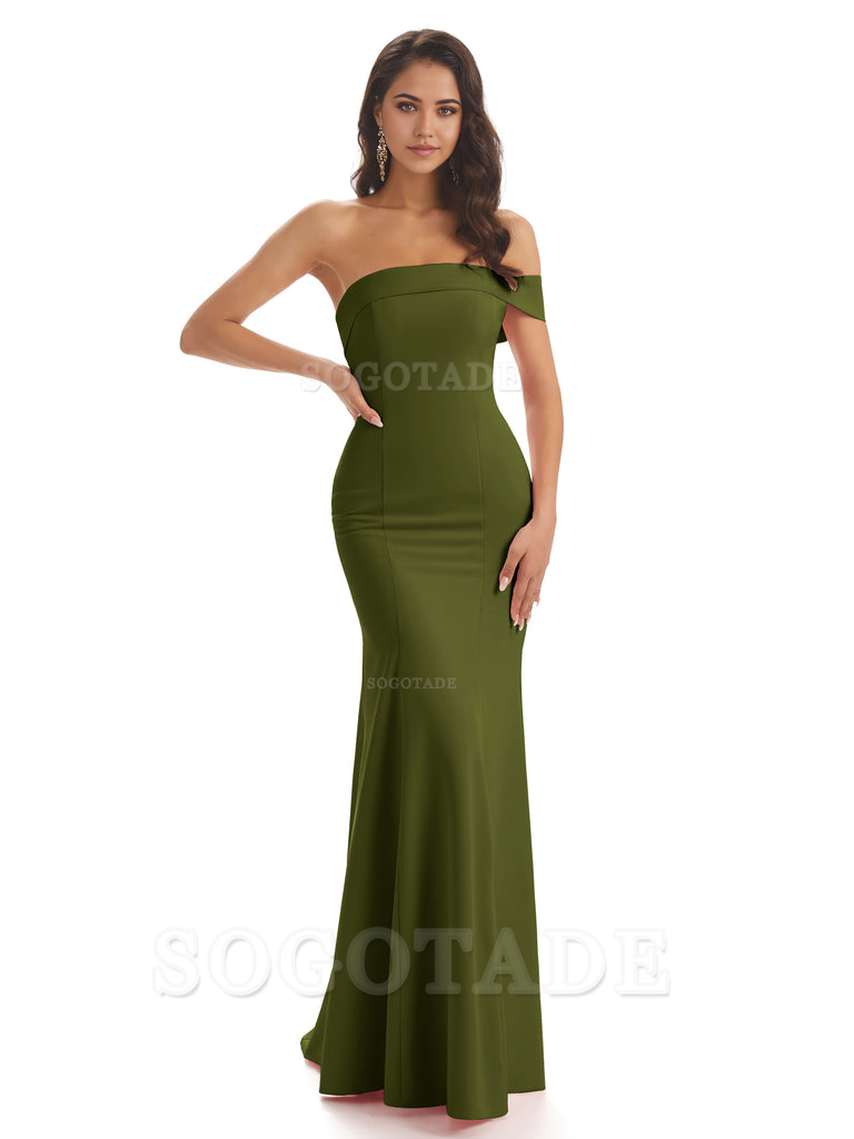 Mermaid One Shoulder Floor-Length Satin Sexy formal dresses evening gown Bridesmaid Dresses