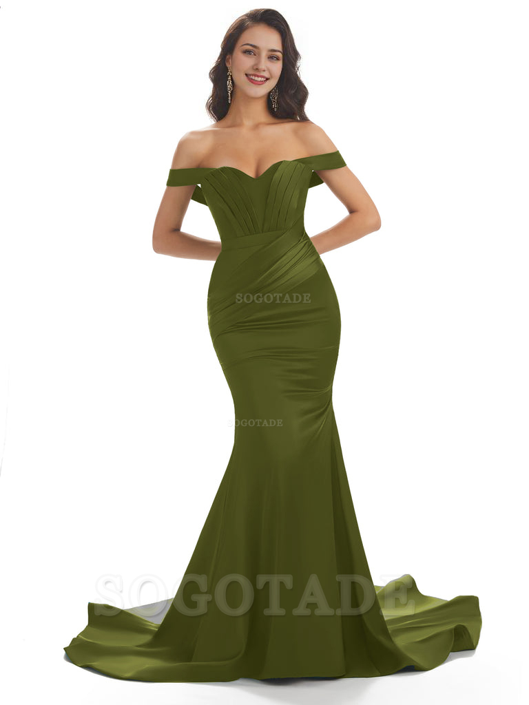 Sexy Mermaid Off The Shoulder Floor-Length Long Soft Satin Bridesmaid Dresses Online prom shop dresses