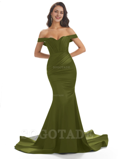 Sexy Mermaid Off The Shoulder Floor-Length Long Soft Satin Bridesmaid Dresses Online prom shop dresses