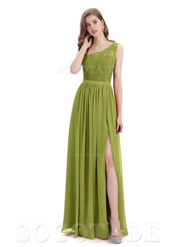 A-Line One Shoulder Top Lace Floor-Length Elegant Adoration Bridesmaid Dresses Formal Women's Dresses Wedding Guests Dresses