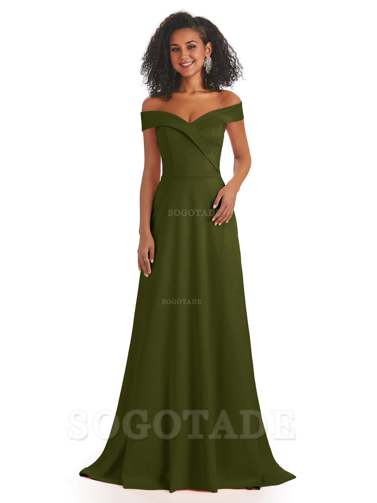 Soft Satin Off The Shoulder Long A-Line African Bridesmaid Dresses prom dress stores ﻿
