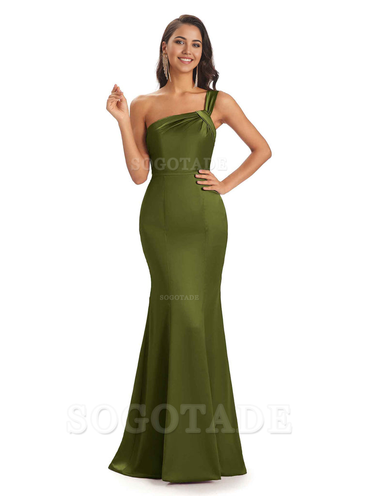 Mermaid One Shoulder Satin Floor Length formal dresses evening gown Bridesmaid Dresses