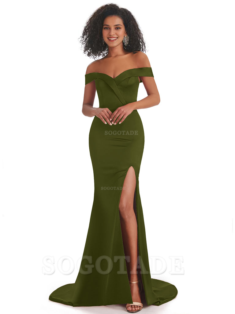Sexy Mermaid Soft Satin Off The Shoulder Long African Bridesmaid Dresses prom shop dresses