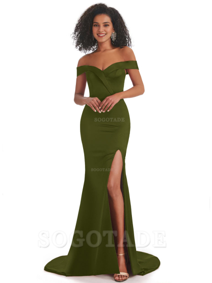 Sexy Mermaid Soft Satin Off The Shoulder Long African Bridesmaid Dresses prom shop dresses