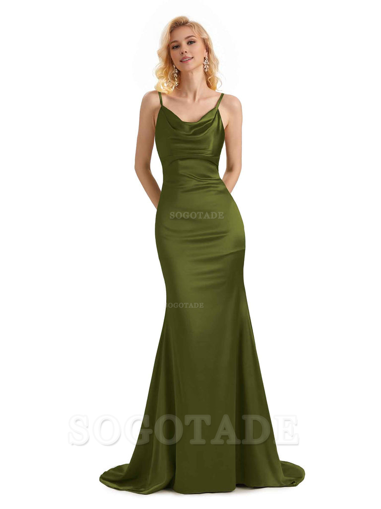 Elegant Soft Satin Criss Cross Long Mermaid Bridesmaid Dresses Charming Evening Party Dress