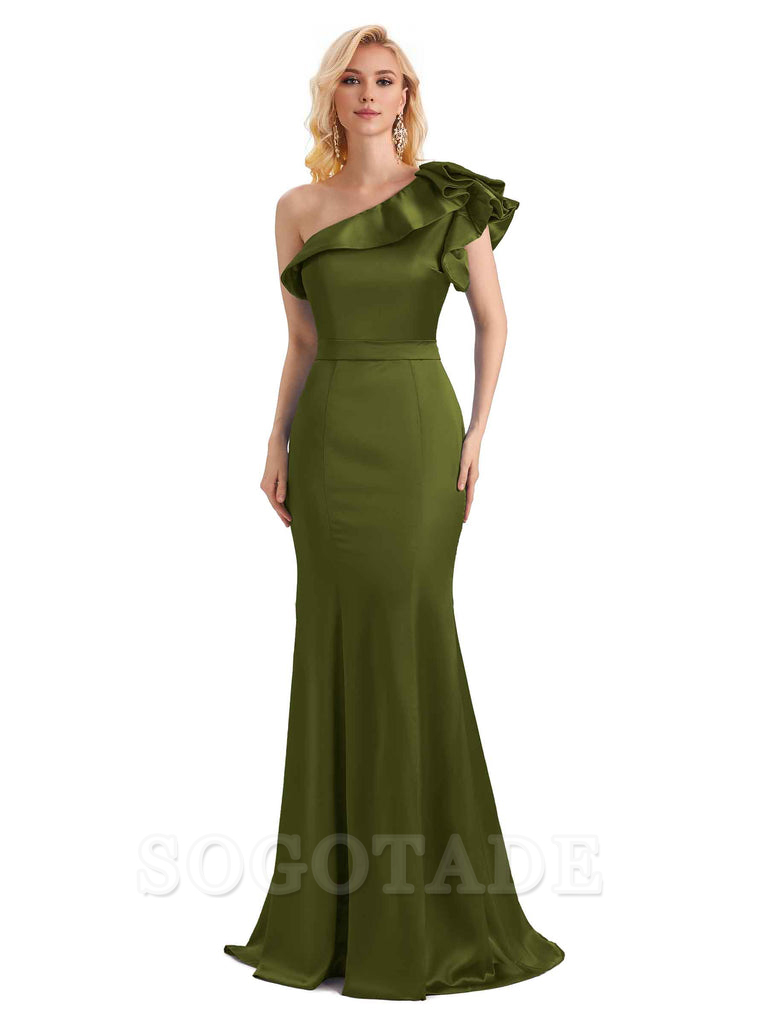 One Shoulder Long Mermaid Bridesmaid Dresses Soft Satin Charming Evening Party Dress