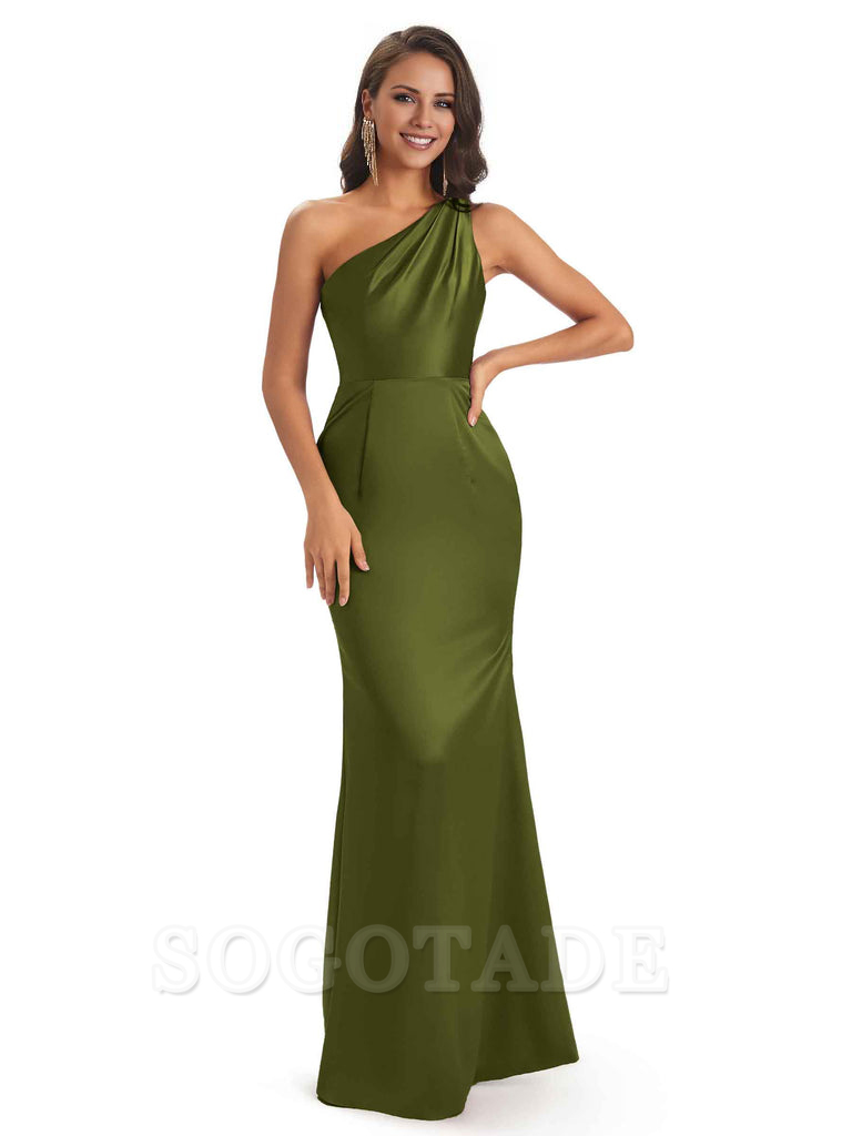 One Shoulder Long Mermaid Bridesmaid Dresses Sexy Soft Satin Elegant Evening Party Dress