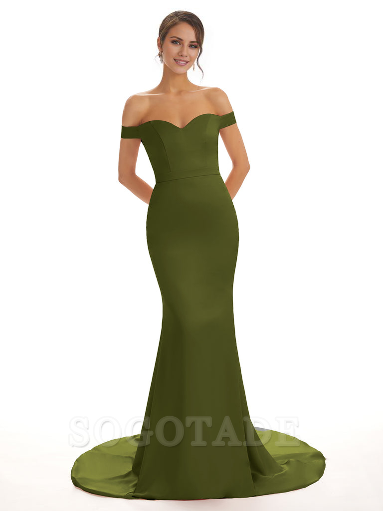 Elegant Off The Shoulder Satin Long Mermaid Bridesmaid Dresses