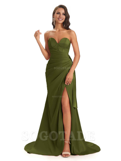 Sexy Soft Satin Side Slit Sweetheart Long Mermaid African Bridesmaid Dresses Elegant Evening Party Dress