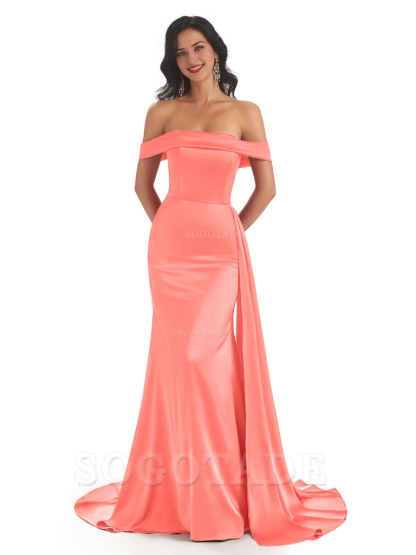 Sexy Off The Shoulder Soft Satin Mermaid Long Bridesmaid Dresses Gown prom shop dresses