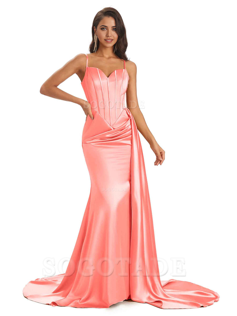 Sheath Spaghetti Satin Straps Floor-Length formal dresses evening gown Bridesmaid Dresses