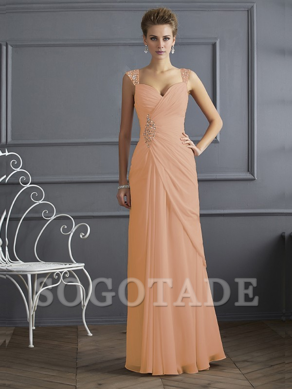 Bodyguard/Pillar Shoulder Mother of the bride dress Official Wedding Guests Landing Long Sleeveless Thin Shoulder Straps Chiffon Water Diamond Ruffle Decoration