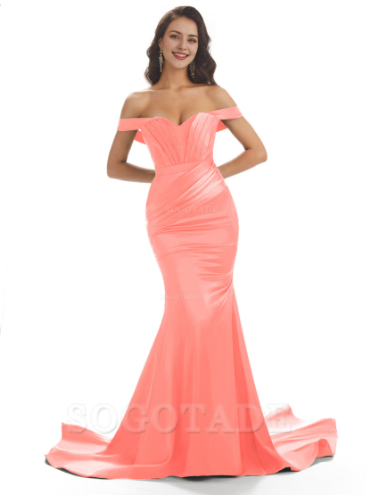 Sexy Mermaid Off The Shoulder Floor-Length Long Soft Satin Bridesmaid Dresses Online prom shop dresses