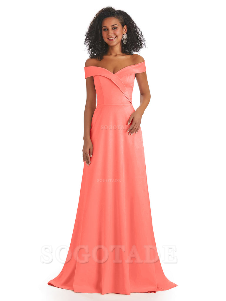 Soft Satin Off The Shoulder Long A-Line African Bridesmaid Dresses prom dress stores ﻿