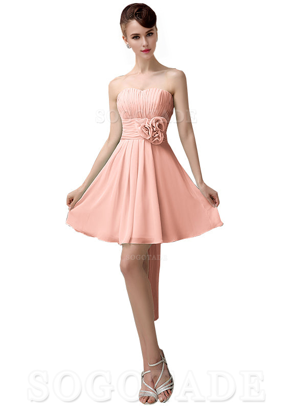 A-Line Off Shoulder Sweatheart Chiffon Short With Flower Bridesmaid Dresses Formal Women's Dresses Wedding Guests Dresses
