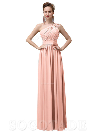 Charming One-Shoulder A-Line Chiffon Pleated Floor-Length Long Elegant Bridesmaid Dresses Formal Women's Dresses Wedding Guests Dresses
