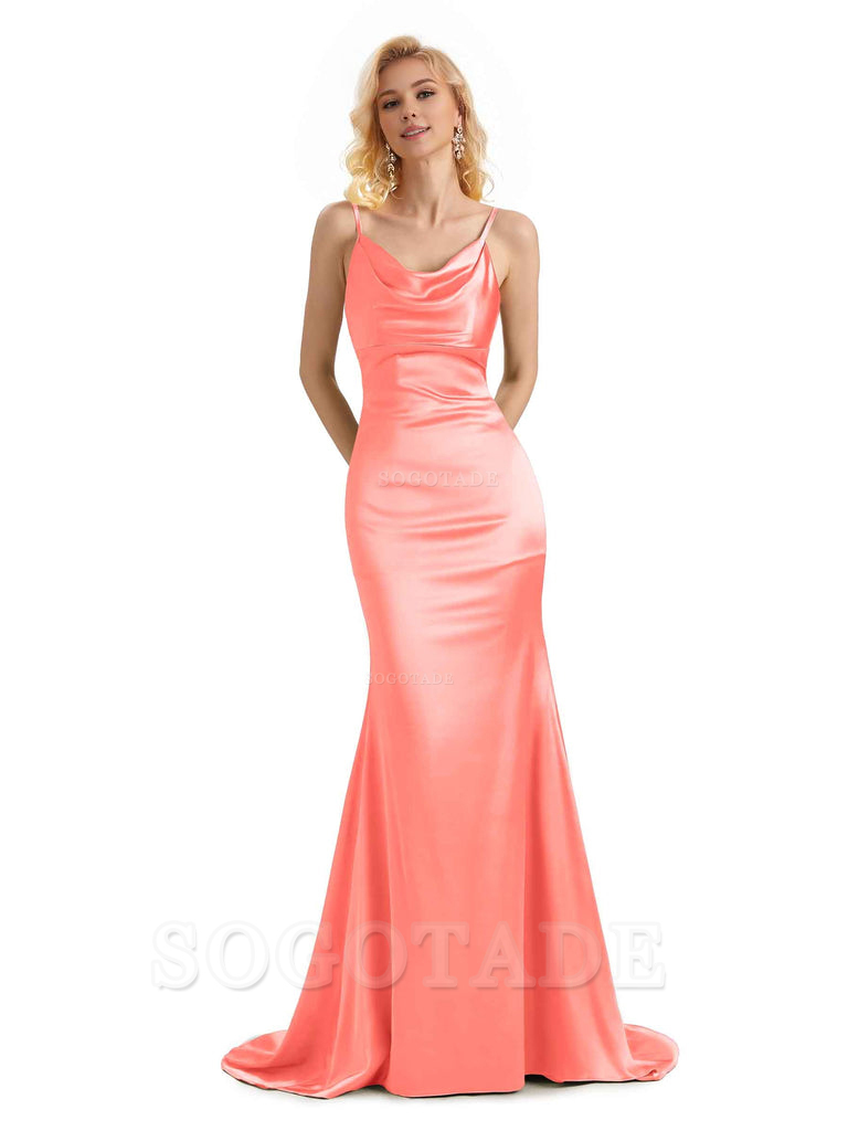 Elegant Soft Satin Criss Cross Long Mermaid Bridesmaid Dresses Charming Evening Party Dress
