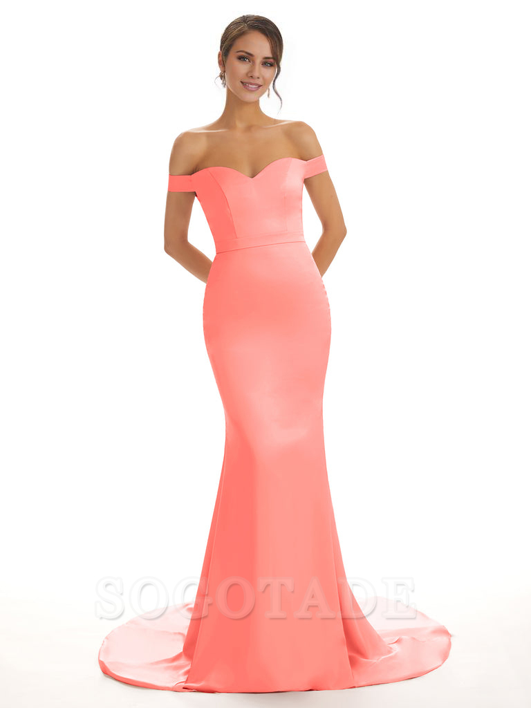 Elegant Off The Shoulder Satin Long Mermaid Bridesmaid Dresses