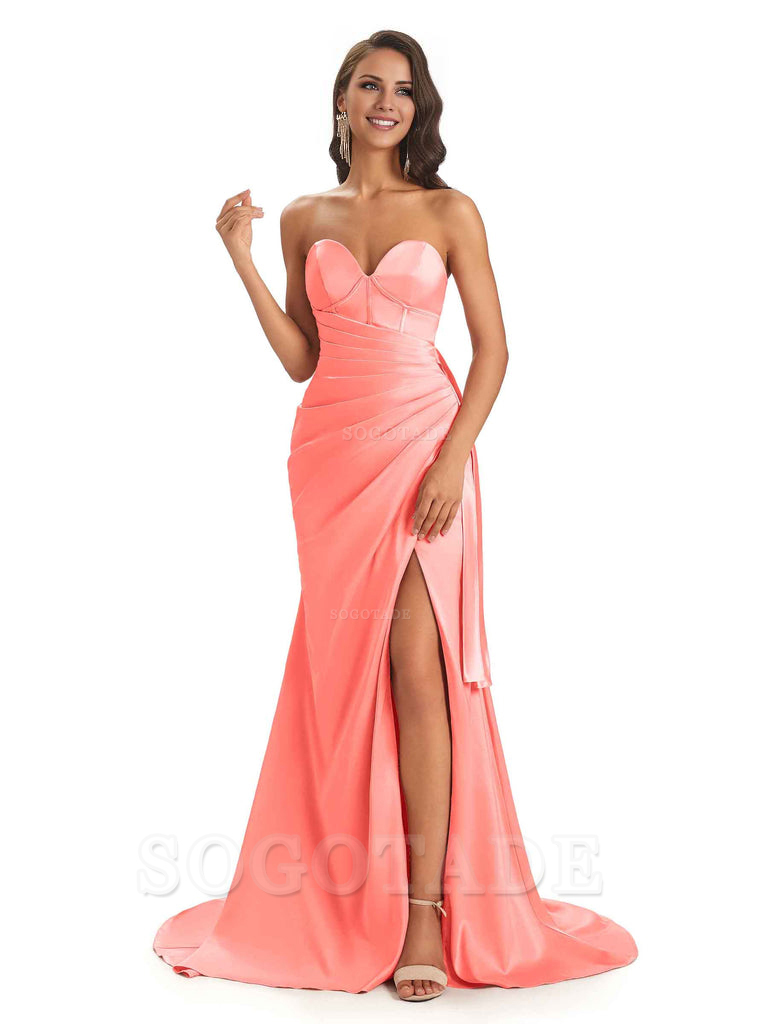 Sexy Soft Satin Side Slit Sweetheart Long Mermaid African Bridesmaid Dresses Elegant Evening Party Dress