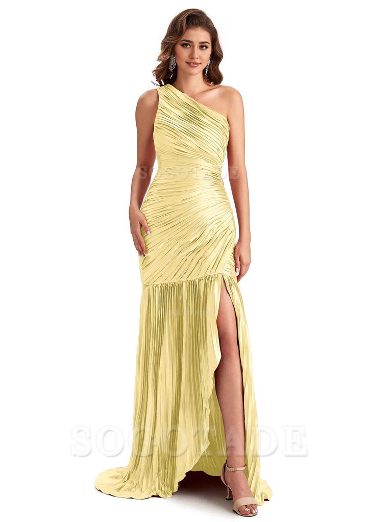 Sexy Side Slit Mermaid Soft Satin One Shoulder Long Ladies Bridesmaid Dresses Online