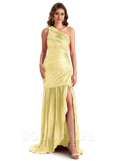 Sexy Side Slit Mermaid Soft Satin One Shoulder Long Ladies Bridesmaid Dresses Online