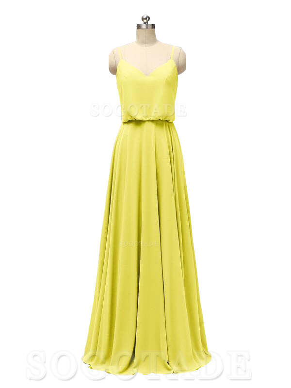 Elegant Simple V Neck Spaghetti Strap Chiffon Floor Length Modern Bridesmaid Dresses Formal Women's Dresses Wedding Guests Dresses