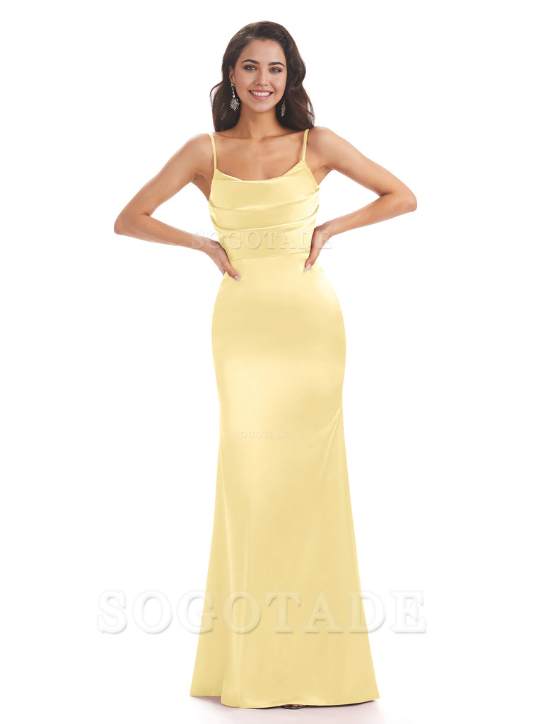 Mermaid Spaghetti Straps Satin formal dresses evening gown Bridesmaid Dresses With Side Slit 