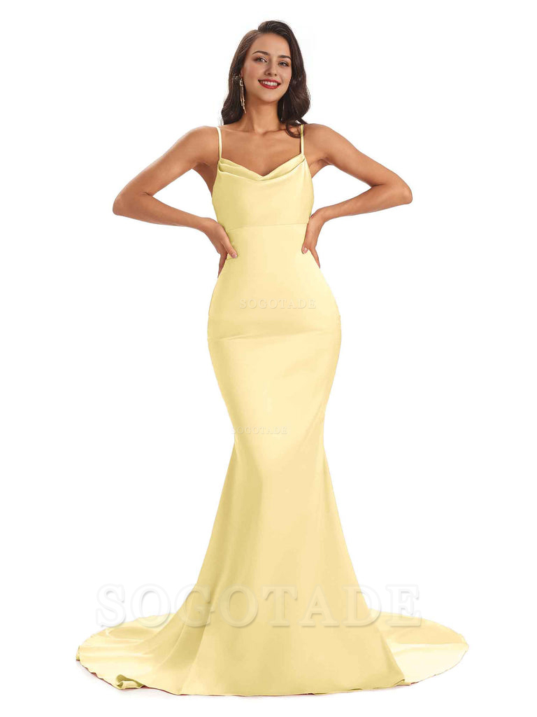 Sexy Backles Soft Satin Spaghetti Straps Maxi Mermaid Bridesmaid Dresses Online prom shop dresses