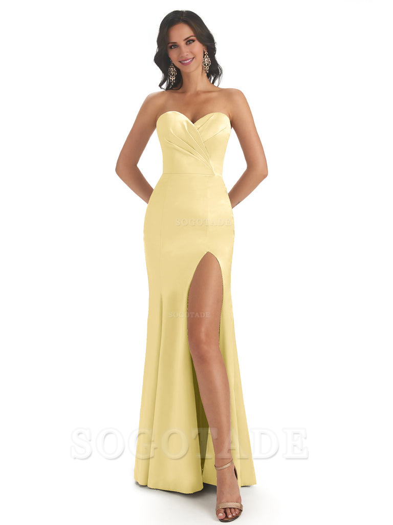 Simple Soft Satin Side Slit Sweetheart Long Mermaid Bridesmaid Dresses Elegant Evening Party Dress