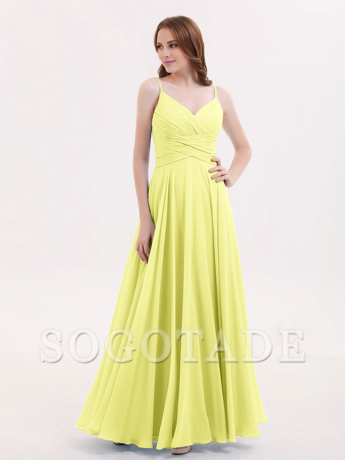 V-neck Fine Shoulder Strap Floor Length Chiffon Bridesmaid Dresses Online