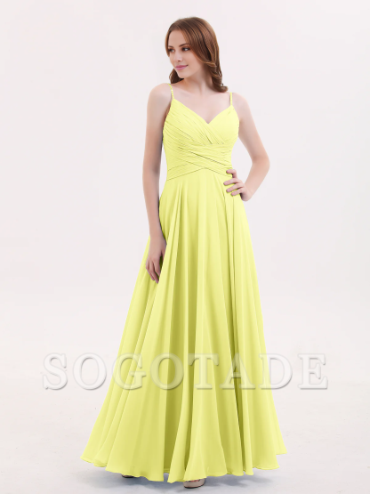 V-neck Fine Shoulder Strap Floor Length Chiffon Bridesmaid Dresses Online