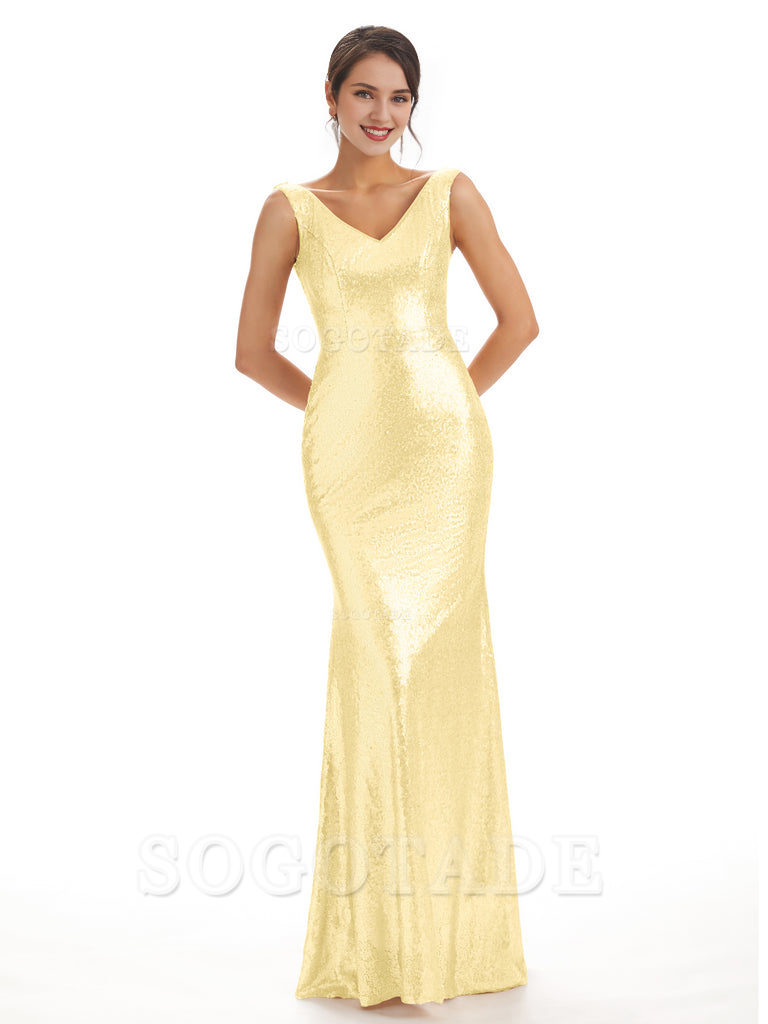 Sleeveless V Neck Mermaid Cultivate oneself Sequin Shining Luxury Bridesmaid Dresses Formal Women's Dresses Wedding Guest Dresses