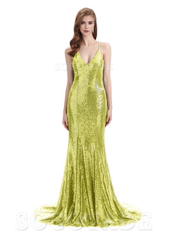 Deep V Neck Sexy Spaghetti Strap Backless Sequins Floor-Length Bridesmaid Dresses Bridesmaid Dresses Formal Women's Dresses Wedding Guest Dresses